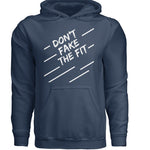 "Don't Fake the Fit" 2024 Hoodie - Navy Blue (White Design)